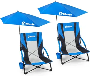 Beach Chair with 360° Adjustable UPF 50+ Umbrella, 300 lbs Heavy Duty Capacity Low Profile Sand Chair, 7 lbs Lightweight Backpack Folding Chair for Soccer Sidelines, Concerts & Camping