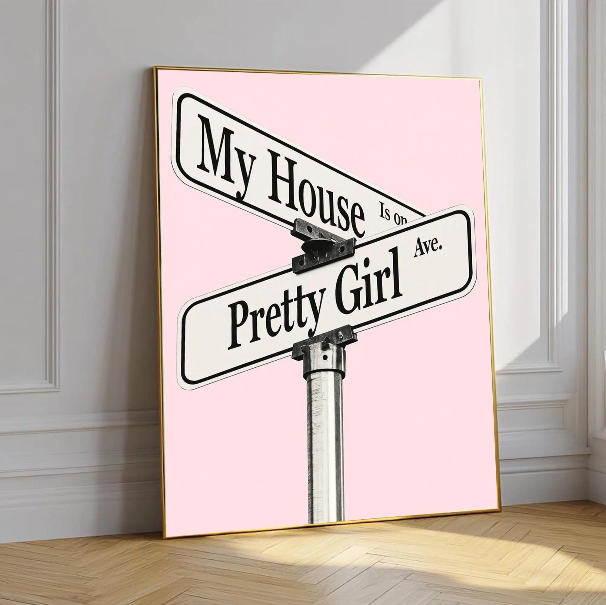 Pretty Girl Ave Street Sign Poster, Pink Wall Art, Preppy Dorm Decor