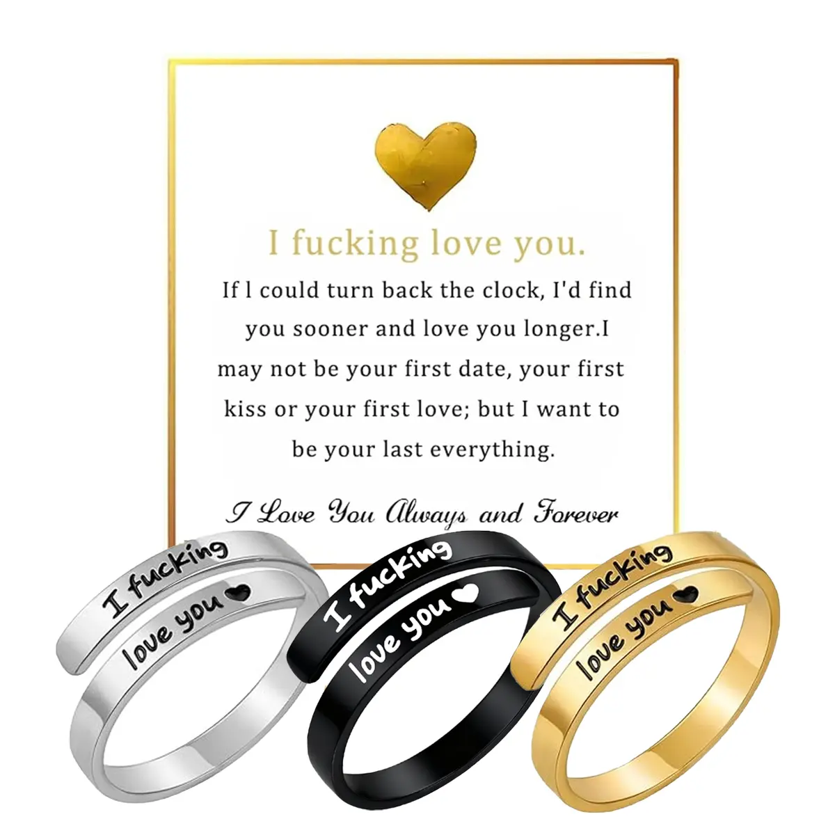 1/2/3PCS "I Fvcking Love You" Adjustable Trendy Rings - Tarnish-Proof Jewelry, Unisex Fit, Valentine’s Day Gift for Significant Others, Fashion Finger Jewelry