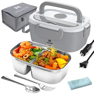 Electric Lunch Box Food Heater, 65W ,110V/12V/24V Portable Heated Lunch Box for Adult with Lunch Bag Pink/White/Grey Lid Plastic