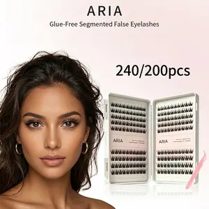 ARIA Self-Adhesive Lash Clusters Kit - No Glue Needed,Easy Press-On Eyelash Extensions,240/220Pcs Natural Thin Fluffy Reusable Anime False Lashes, Required Reusable Natural False Lashes for Eyelashes Makeup Cosmetic