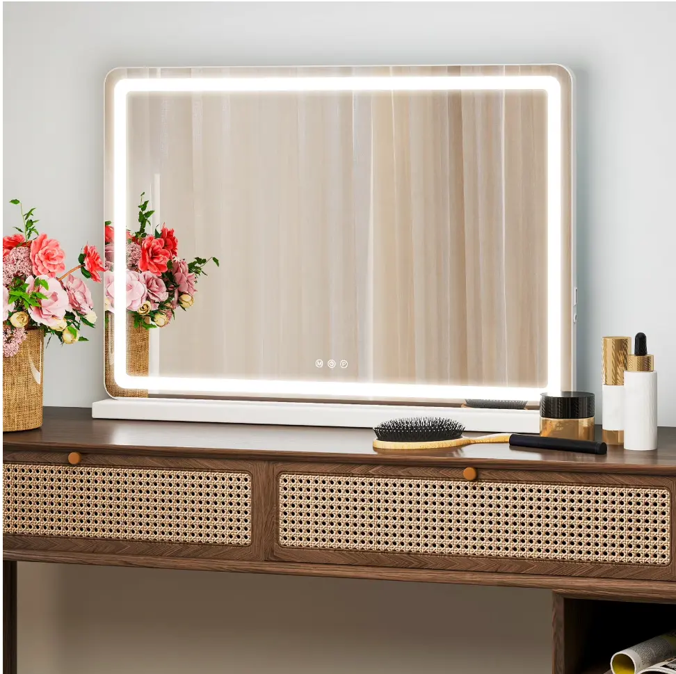 22"x32"/ 19"x22"/ 13"x17"  LED Vanity Mirror with Lights, Dimmable 3-Color Modes, Touch Screen Makeup Mirror for Dressing Table, White Square Design