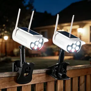 2pcs Outdoor Motion Lights with Fake Red Light Camera, Dual Mode (Bright/Deterrent), USB & Solar Charging, Clip-On for Easy Install Suitable for Garden, Fence, Driveway