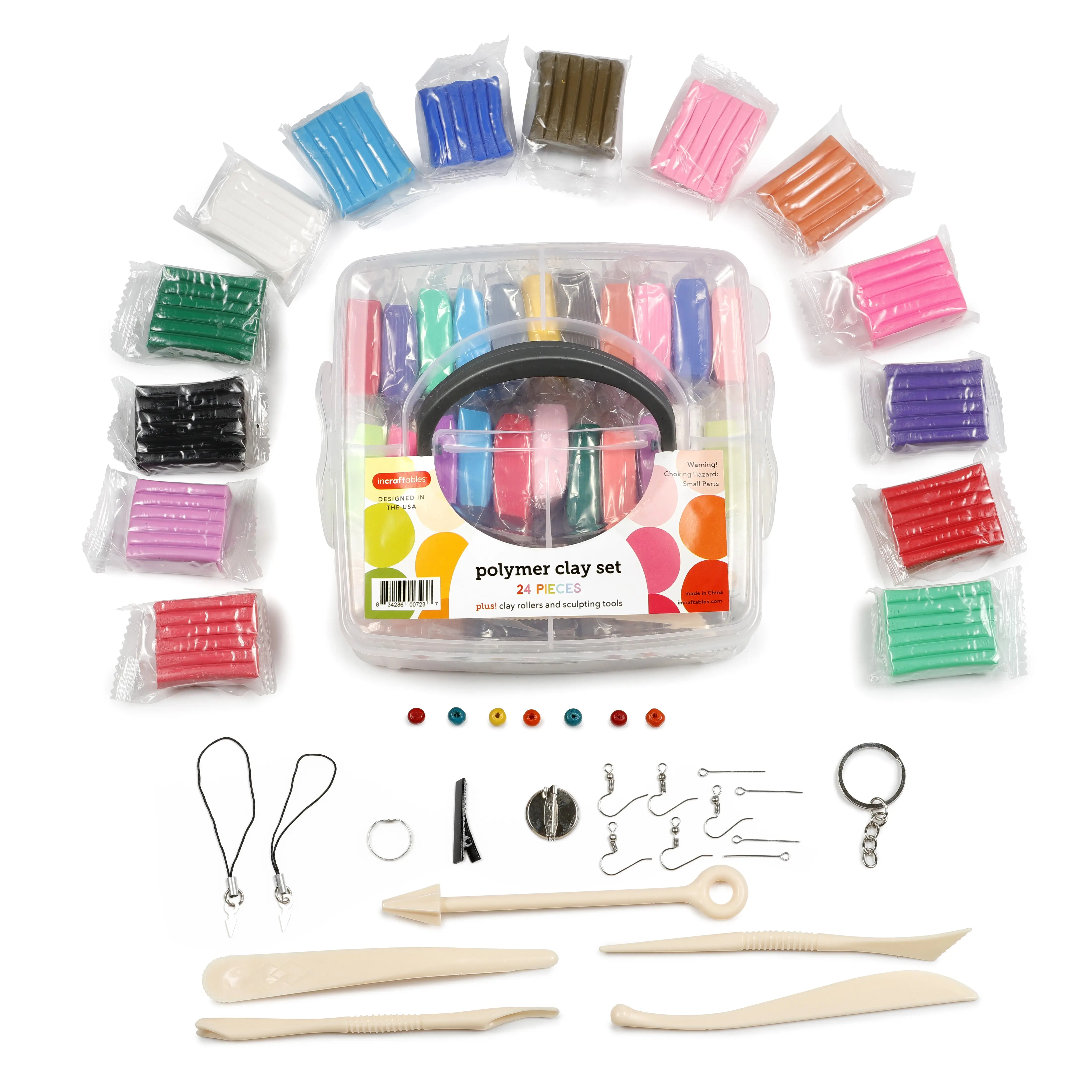 Incraftables Polymer Clay Kit – 24-Color Non-Toxic Oven-Bake Clay Set with Tools, Cutters, Molds, Jump Rings & Keychain Rings for Jewelry, Miniatures & Sculpting – Ideal for Kids & Adults