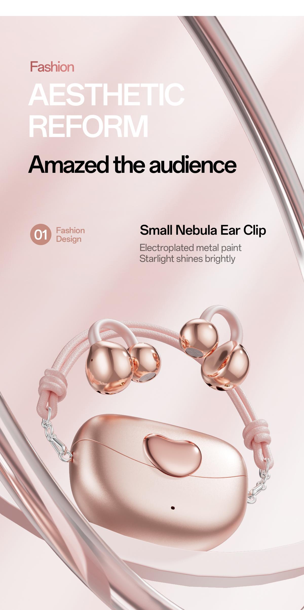 Chengruida M106 Heart shaped bag style headphones.Comfortable Open Ear Clip Wireless Earbuds, Bass Boost Noise Reduction Bluetooth Headphones for Sleep & Daily Use