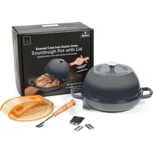 Enameled Cast Iron Dutch Oven Pot with Lid - Dutch Oven for Sourdough Bread Baking - With 5  Bread Lame & Non-Stick  Sling  for Sourdough Breads & more. Cast Iton Enamel Braiser Pan with Lid (GREY, 6 Quart Sourdough Pot)