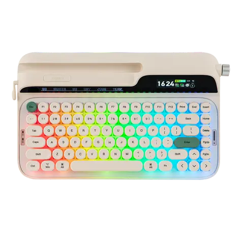 EPOMAKER Glyph 75% Compact Ergonomic Keyboard - Hot Swappable Wireless, Rechargeable Bat., RGB, Round PBT Keycaps, Onboard Screen, Knob, Lever, Wrist Rest, Top-Mount, ASMR-Friendly, Custom Software, Creamy Keyboard for PC/MAC (Custom Setup)