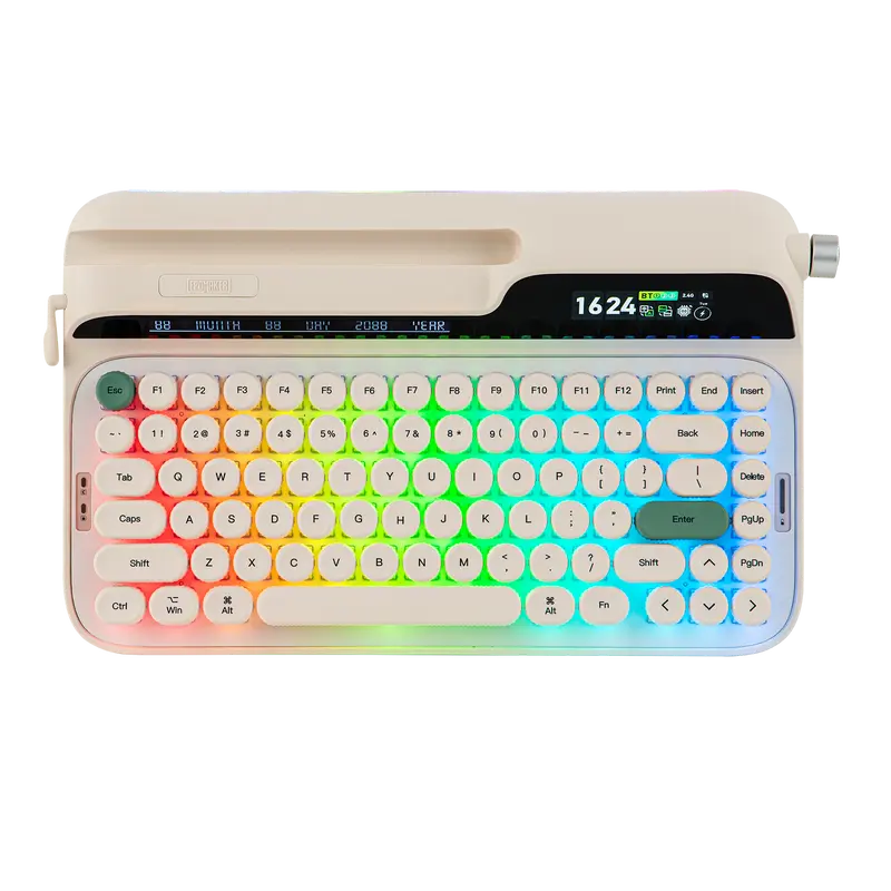 EPOMAKER Glyph 75% Compact Ergonomic Keyboard - Hot Swappable Wireless, Rechargeable Bat., RGB, Round PBT Keycaps, Onboard Screen, Knob, Lever, Wrist Rest, Top-Mount, ASMR-Friendly, Custom Software, Creamy Keyboard for PC/MAC (Custom Setup)