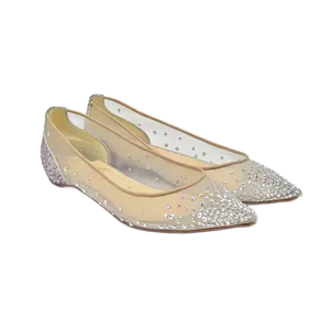 $995 Christian Louboutin Crystal Strass Follies Flats 36.5 Silver