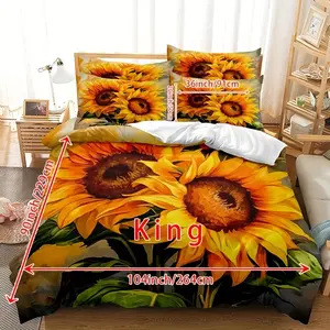 3-Piece Sunflower Down Comforter Set, Includes 1 Duvet Cover & 2 Pillowcases, Soft Breathable 5D Print Sunflower Pattern Bedding, Ideal for Living Room or Bedroom Decor