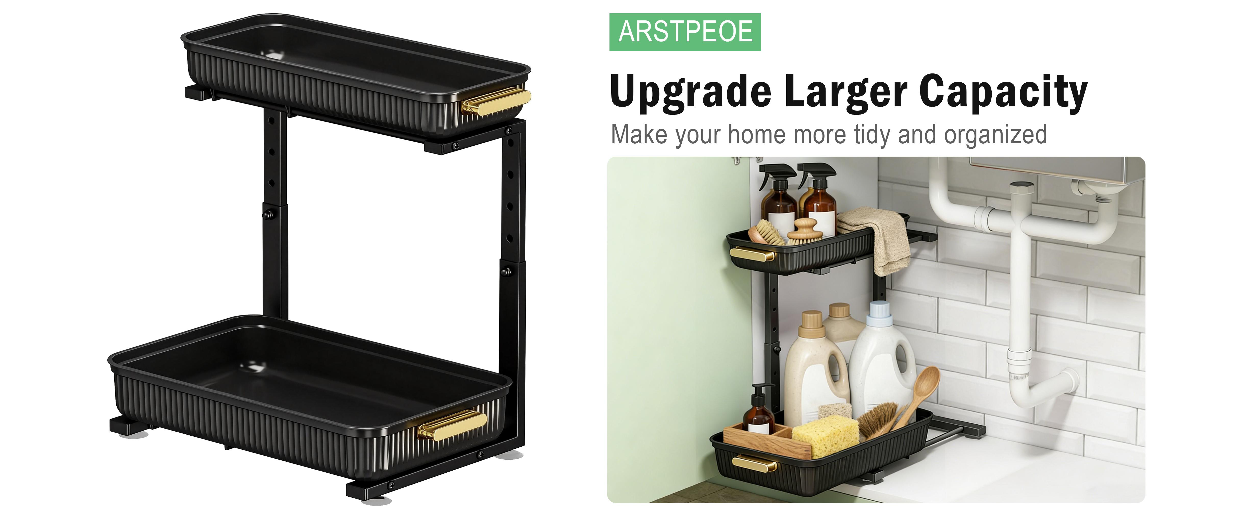 2‑Pack Ultimate Under‑Sink Storage Organizer Maximize Space & Declutter Your Kitchen | Black & Clear