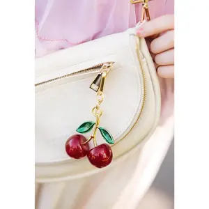 Cherry Charm Bag Decoration - Sparkling Red Cherries with Gold Accents for Handbags Backpacks or Key Rings