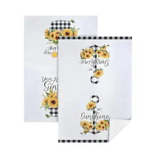 2Pcs Sunflower Guest Towels for Bathroom, Inspirational Bible Verse & Sunshine Anchor Decorative Hand Towels, Rustic Wood Hello Kitchen Dish Cloths, 16x24 Inch