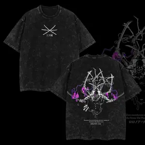 Roronoa Zoro One Piece Double-Sided Printed T-Shirt, Vintage Acid Washed Oversized Lightweight Cotton Anime Tee, Manga Streetwear Shirt for Men & Women, Classic 90s Anime Graphic Top, Casual Everyday Outfit, Trendy Anime Fashion Gift