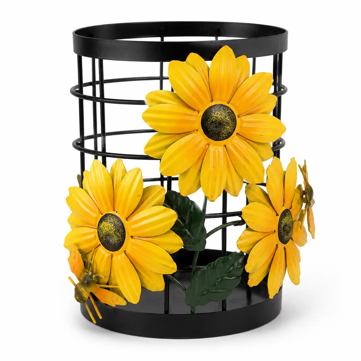 3D Sunflower Design Anti-Rust Coat Metal Storage Basket - Decorative Storage Organizers for Kitchen Organization, Kitchen Counter Fruit & Onion Holder, Utensil Organizer, Office Use, Mother's Day Gift
