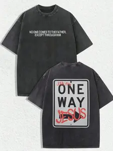 Vintage Washed Loose Christian T-Shirt, Double-Sided Jesus Is the Only Way Psalm Print, Faith Religious Streetwear, Unisex Short Sleeve