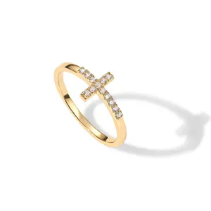 PAVOI 14K Gold Plated Cubic Zirconia Cross Ring for Women - Eternity Promise Ring for Her - Infinity Religious Wedding Band