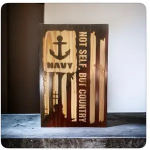 Navy Wooden Plaque - 18x12 Hangable Wall Decor, Not Self, But Country