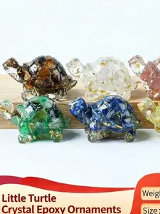 Natural Crystal Stone Turtle Statue, Reiki Stone Tortoise Figurine, Home Office Decoration, Gift, Sliver Color Plated Gold, Unique Crystals