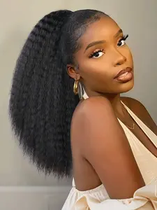 Long Curly Ponytail Extension, Natural Fluffy Drawstring Ponytail, Synthetic Afro Straight Ponytail for Women