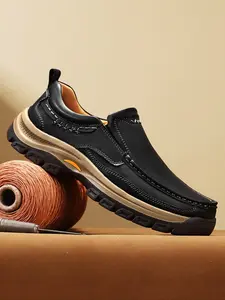 Men's Casual Plain Color Loafers, Flat, Comfortable Non-slip Rubber Slip-on Shoes for Daily Wear, Walking Shoes, Casual Shoes for Office & Outdoor Sports, black shoes, leather shoes, Lightweight