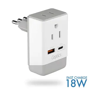 Italy, Chile Travel Adapter | Type L - USB-A & USB-C Ports + 2 USA Outlet (AP-12)