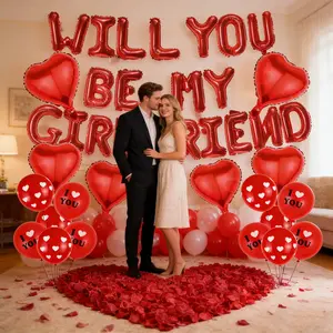 Will You Be My Girlfriend Balloon Set, Heart Rose Petals, Couple Date Scene Decoration, Romantic Proposal Setup, Wedding Balloons, Love Party Kit