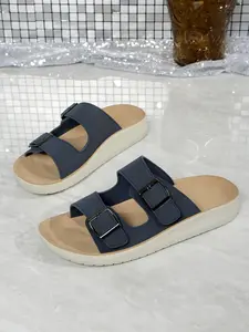 Comfortable Casual Thick Sole Sandals, Women, PU Material, Medium Width, Less Than Ankle Height, Plain Pattern, Perfect for Daily Wear
