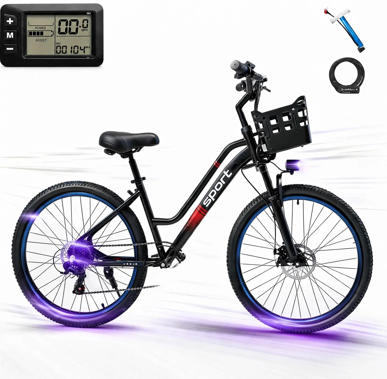 26"Electric Bike for Adults, 1000W Peak Motor, City E-Bike with 432Wh Removable Battery, 25MPH Top Speed, 7-Speed Gears, Front Basket, Comfortable Ride for Women, Ideal for Commuting & Daily Errands