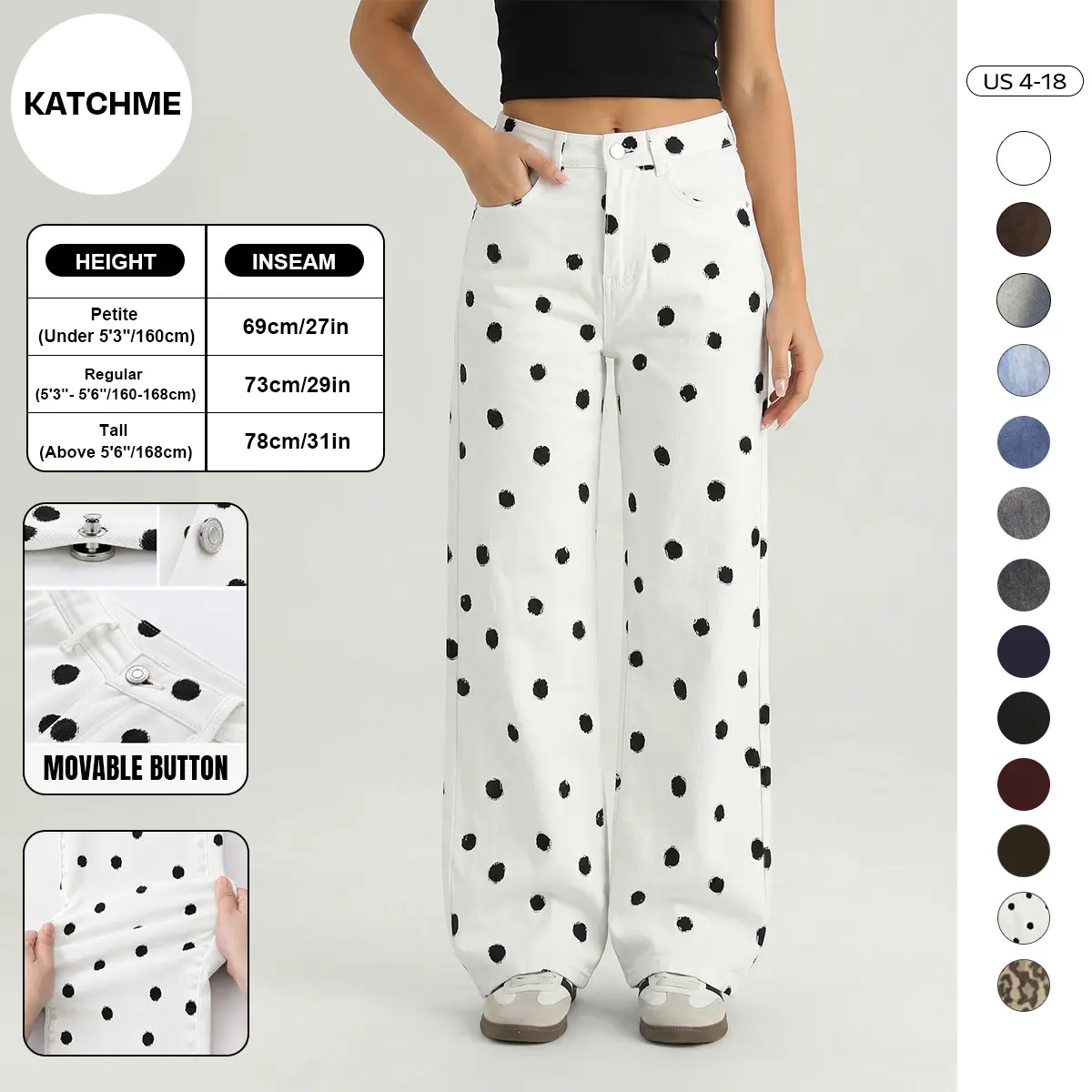 Katch Me Chic Women's High Waist Multi-Pocket Wide Leg Jeans, Classy Wrinkle-Resistant Durable Denim Pants, Multi-Pocket Stretchy Soft Trousers, Four Seasons Daily Outfits #TikTokMadeMeBuyIt #DenimJeans #WideLegPants