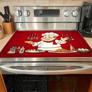 Cartoon Chef Pattern Stove Protector, Anti-Scratch and Heat Resistant, Fits Electric Glass Stoves, Kitchen Decor, Easy Clean, No Power Needed