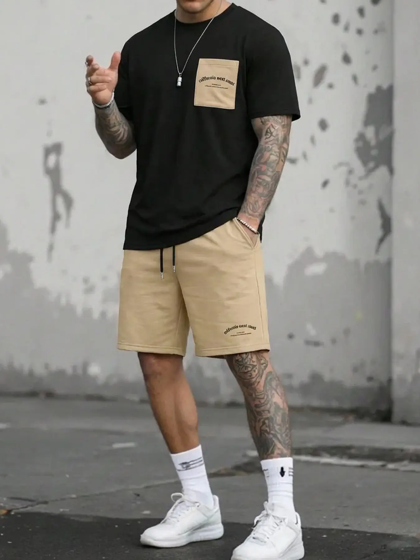 Men's Relaxed Fit Casual Two-Piece Co-Ord Set | Contrast Pocket T-Shirt Top with Matching Shorts | Soft Fabric Minimalist Graphic Streetwear Menswear for Summer Hangouts & Urban Trendy Outfits Casual Style Set