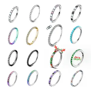 OUFER 20G Micro Gem CZ Hinged Nose Nostril Piercing Hoop Ring 316L Stainless Steel Body Jewelry Black Purple Pink Green Blue Inner Diameter 5mm-12mm Artificial Zircon