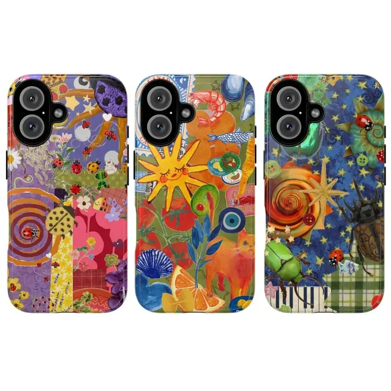 Eclectic Maximalist Collage Phone Case for iPhone 17 16 15 14 13 12 11 Pro Max Plus, Weirdcore Beetle Sun Aesthetic Shockproof Soft Cover Art Gift