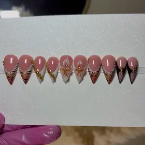 Luxury Press-on Nails with Pink Tiger Stripe Design and Gold Accents for Elegant Manicure Custom Handmade Press-On Nails - Made to Order (5-7 Business Days)