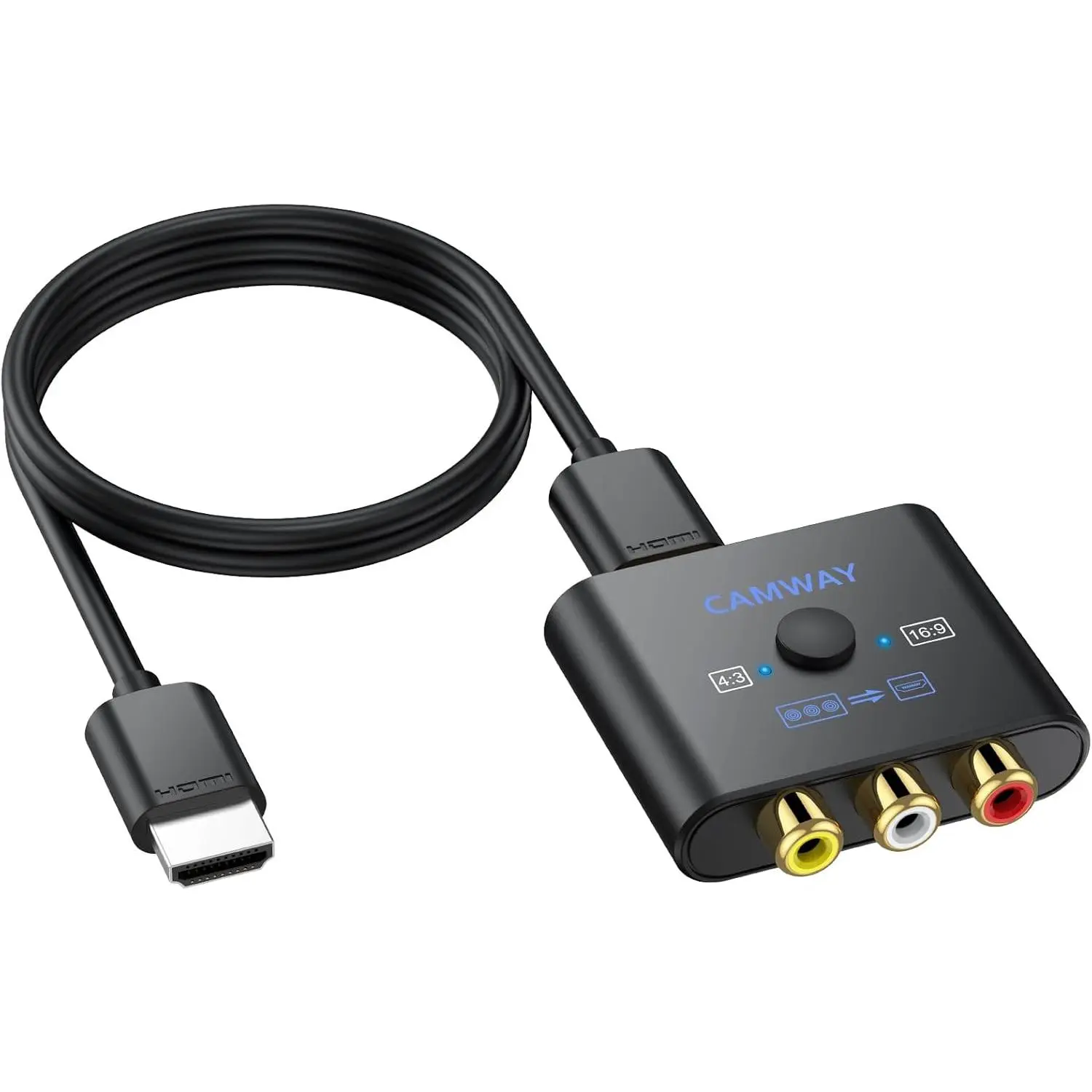 Compact Wired RCA to HDMI Converter with USB, Plug-and-Play 1080P AV-CVBS Video Audio Adapter, Includes HDMI Cable, Supports PAL/NTSC for Gaming Consoles (Wii, PS1, PS2, N64, Xbox), VHS, DVD, VCR