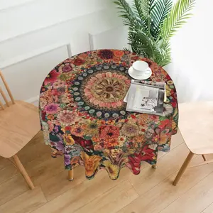 Bohemian Mandala Pattern Round Tablecloth, 1 Count Colorful Floral Print Tablecloth, Table Decoration Supplies for Home Kitchen Dining Room, Picnic Table Cover, Washable Table Cover