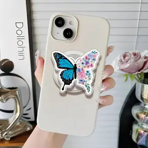 Blue Butterfly Floral Phone Grip Magsafe, Pretty Flower Phone Holder, Funny Phone Grip, Cartoon Kindle Grip, Gift for Girls Boys