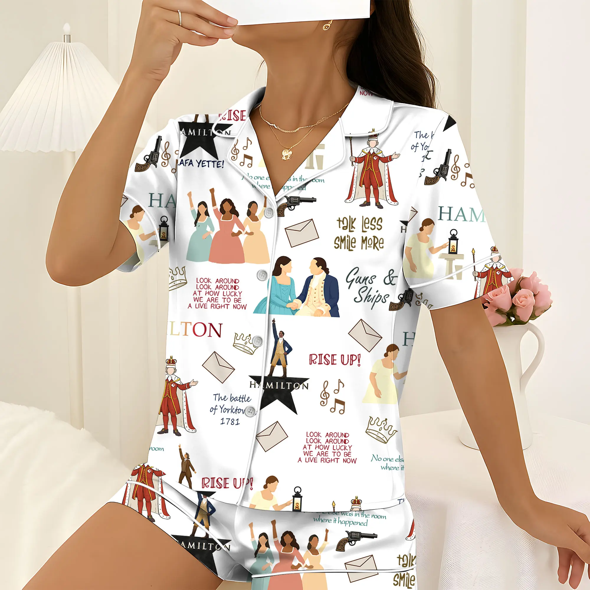 Hamilton Musical Short Satin Pajamas, Broadway Theater Pajamas, Stylish Satin Sleepwear, Hamilton Fan Gift Outfit, Alexander Hamilton Pajamas Set, Luxury Musical Sleepwear for Women