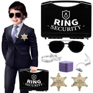 Ring  Wedding Ring Bearer Gifts Box Set Include Ring  Badges, Acoustic Earpiece Tube, Rings Bearer Sunglass, Wedding Rings Box with 2 Rings