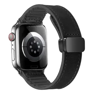Magnetic Leather Bands Compatible with Apple Watch 49mm 46mm 45mm 44mm 42mm(Series 3/2/1) for Men Women, Genuine Leather with Magnetic Buckle for iWatch Ultra 1/2 Series SE/10/9/8/7/6/5/4/3