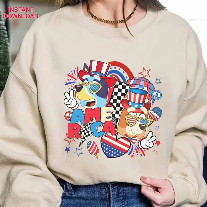 Bluey and Bingo 4th of July T-Shirt, Bluey Americaaa T-Shirt, Bluey Family Independence Day 2024