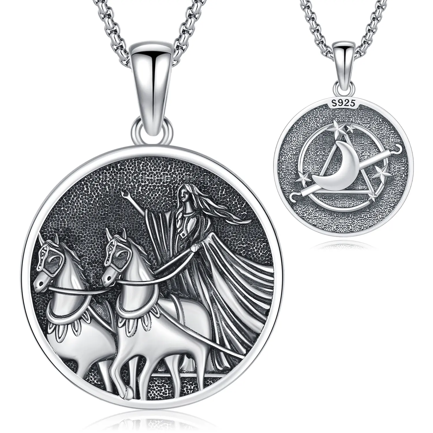 DRINSPER Nyx Necklace for Women, 925 Sterling Silver Greek Mythology Goddess of Night Pendant, Hypoallergenic Jewellery Gift for Daily Wear, Jewellery Pendant, Pendants Jewelry