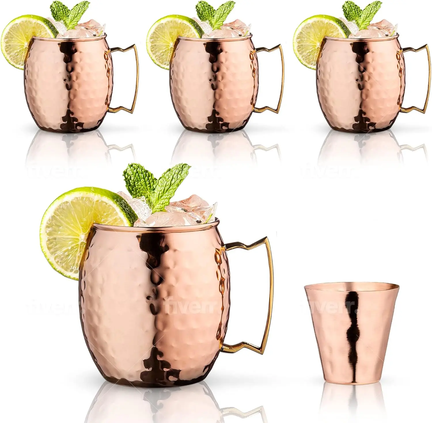 Royalty Art Copper Moscow Mule Mugs Set of 4 | with Shot Glass