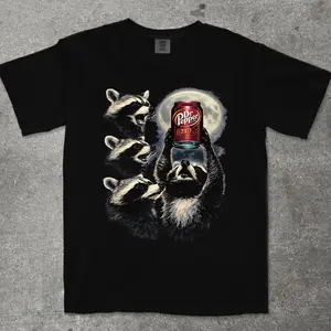 Comfort Colors T-Shirt Unisex with a funny Gen Z dank meme vibe, Funny Raccoon Shirt – Raccoon Dr Pepper Moon Graphic Tee, Vintage Animal T-Shirt, Retro Aesthetic