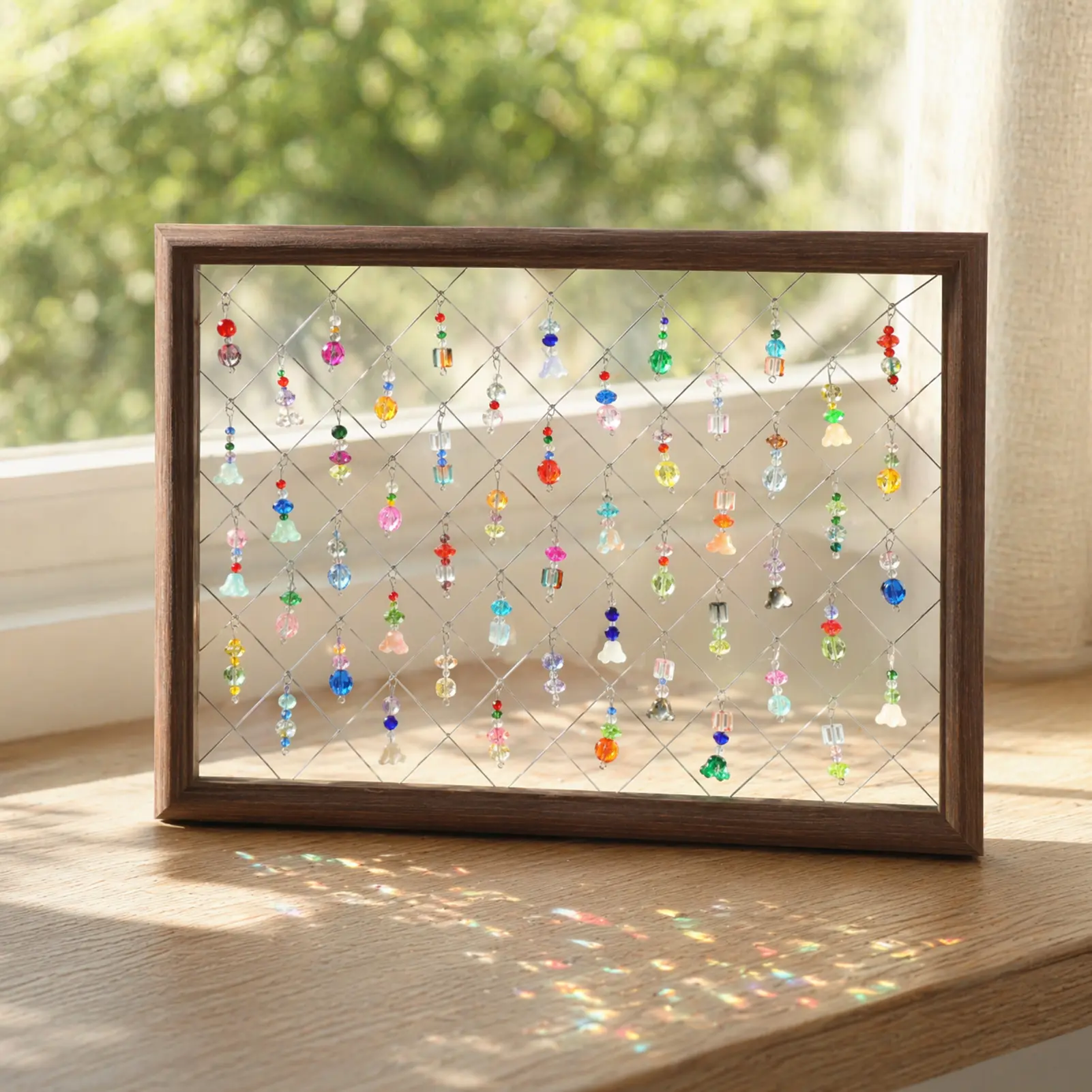 Crystal Sun Catcher, Framed Crystal Beaded Suncatcher, Rainbow Maker Indoor Outdoor Decor for Window Bedroom, Bless Gift