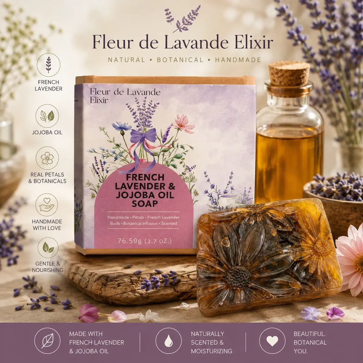 Fleur de Lavande Elixir Jojoba Oil Soap Handcrafted