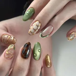 Elegant Press-On Nails Set, Glossy False Nails, Medium Nail Length, Glossy Finish, Perfect for Daily Wear & Special Occasions, Single Pack