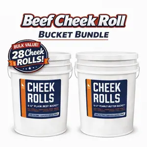9-12” Cheek Roll Bundle (28 Pack Total) Peanut Butter Collagen Cheek Roll Bucket and Plain Cheek Bucket - 100% Natural and Extra-Thick - Single-ingredient - Long-lasting for Big Dogs and Aggressive  Chewers