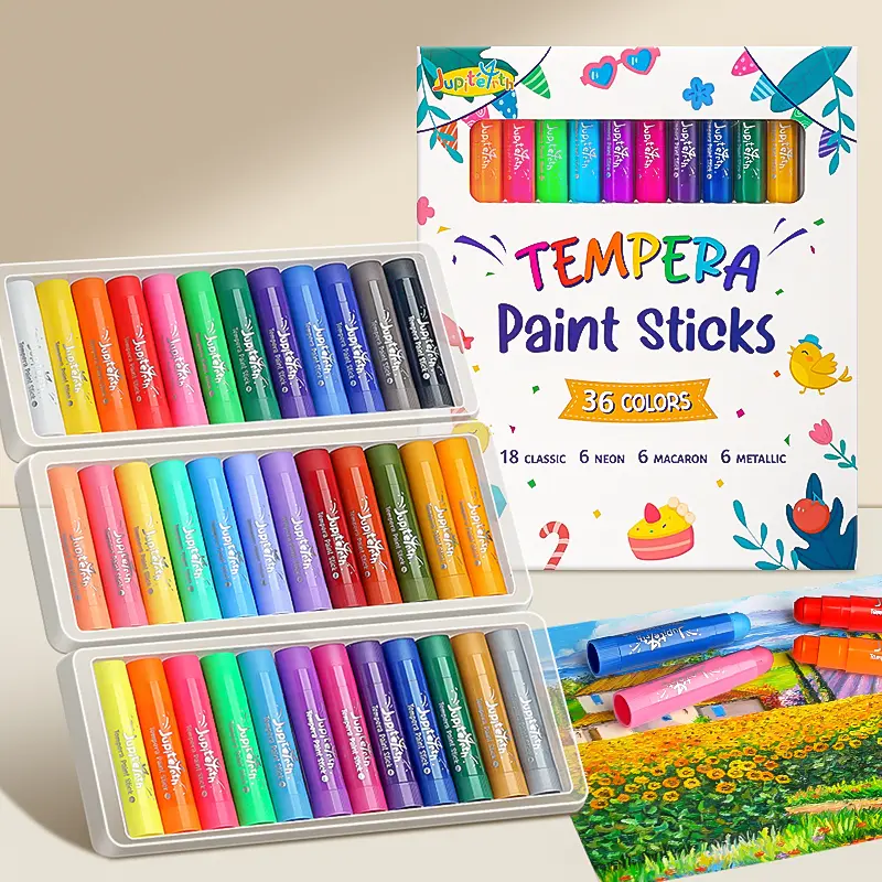 36/24/12Colors Tempera Paint Sticks with 120 PDF Coloring Pages and 30 Stickers, Quick Drying, Smooth, Non-Toxic and Washable Paint Sticks for Kids, Art Supplies for Drawing for Easter Gift for Boys Girls art supplies Art Marker Set Art Materials summervi